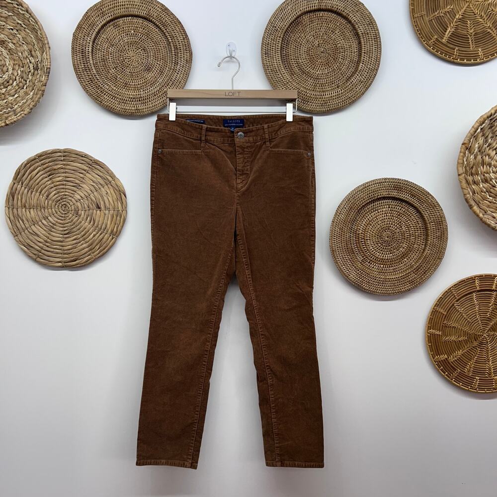 Talbots Brown Corduroy High Waist Straight Leg Pants 12P 12 PETITE Neutral